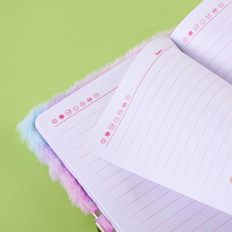 Adorable Cartoon Fishtail Pearl Plush Notebook for Kids with Lock - Image 3