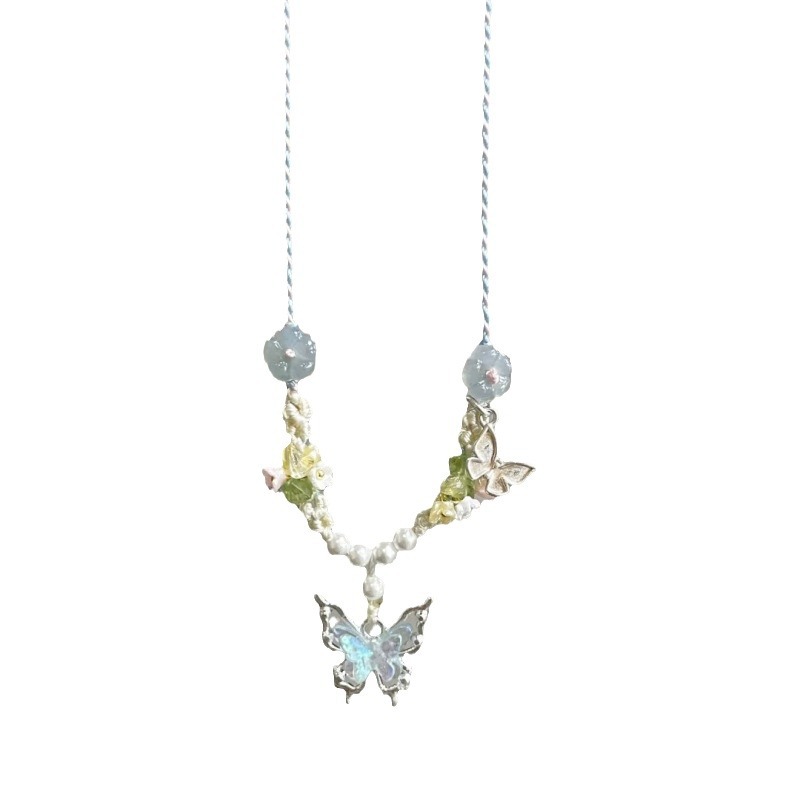 Elegant Women's Crystal Blue Butterfly Necklace - Hand-Knitted Rope Accessory - Image 6
