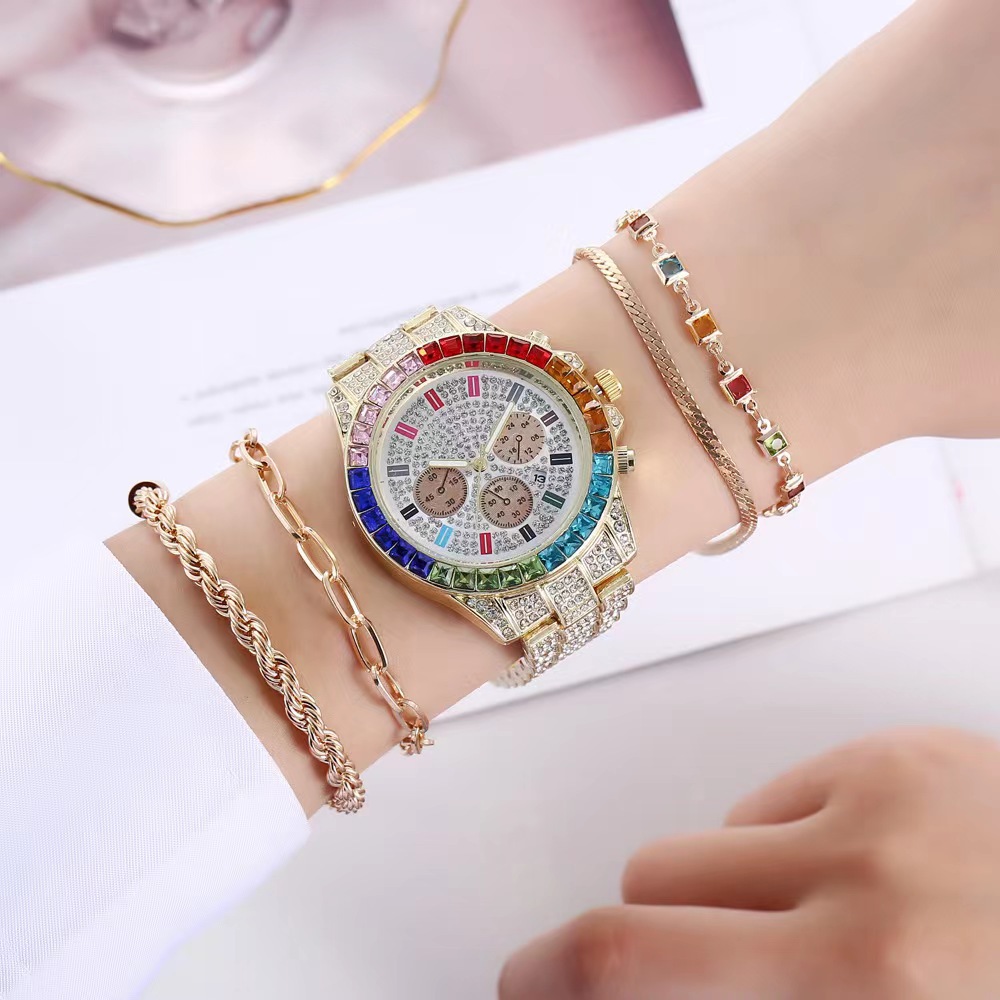 Elegant Women's Steel Full Diamond Single Calendar Wrist Watch - Luxe Timepiece - Image 2