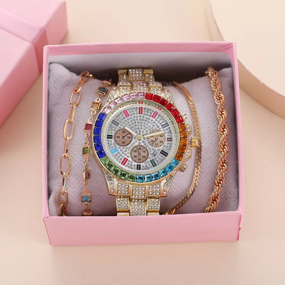 Elegant Women's Steel Full Diamond Single Calendar Wrist Watch - Luxe Timepiece - Image 4