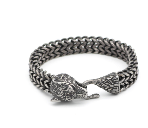 Stylish Men's Stainless Steel Vintage Black Wolf Head Cuban Chain Bracelet - Fashionable Wristband Jewelry for Wholesale Gifts & Accessories - Image 6