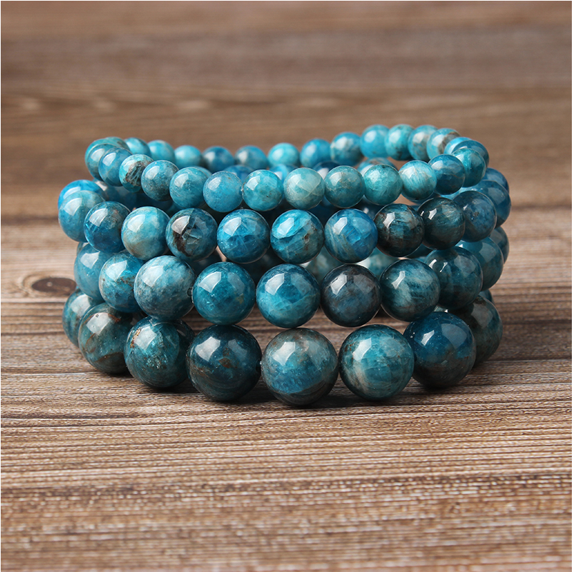 Versatile Natural Blue Apatite Bracelets for Men and Women - Stylish Elastic Beaded Jewelry - Image 2