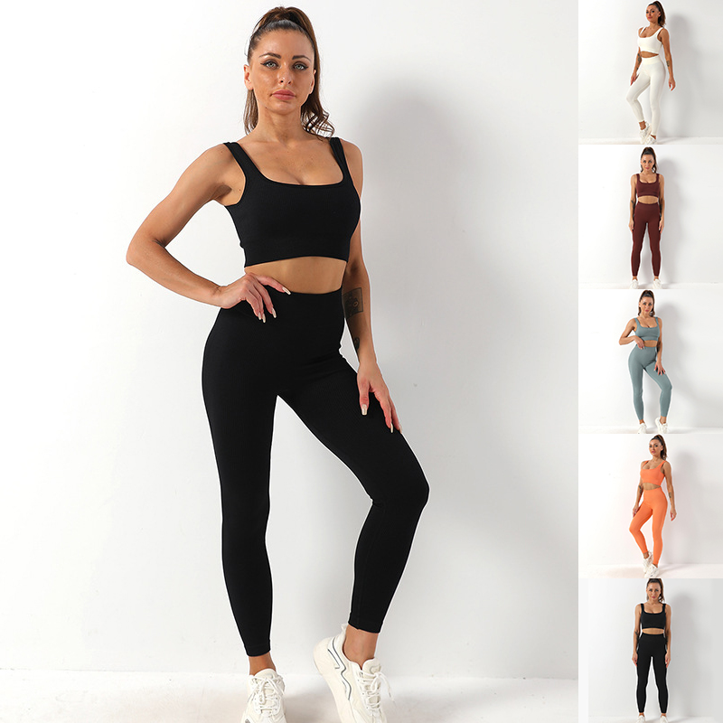 2pcs Seamless Yoga Set: High Waist Leggings & Bra for Women's Fitness Sportswear - Image 2