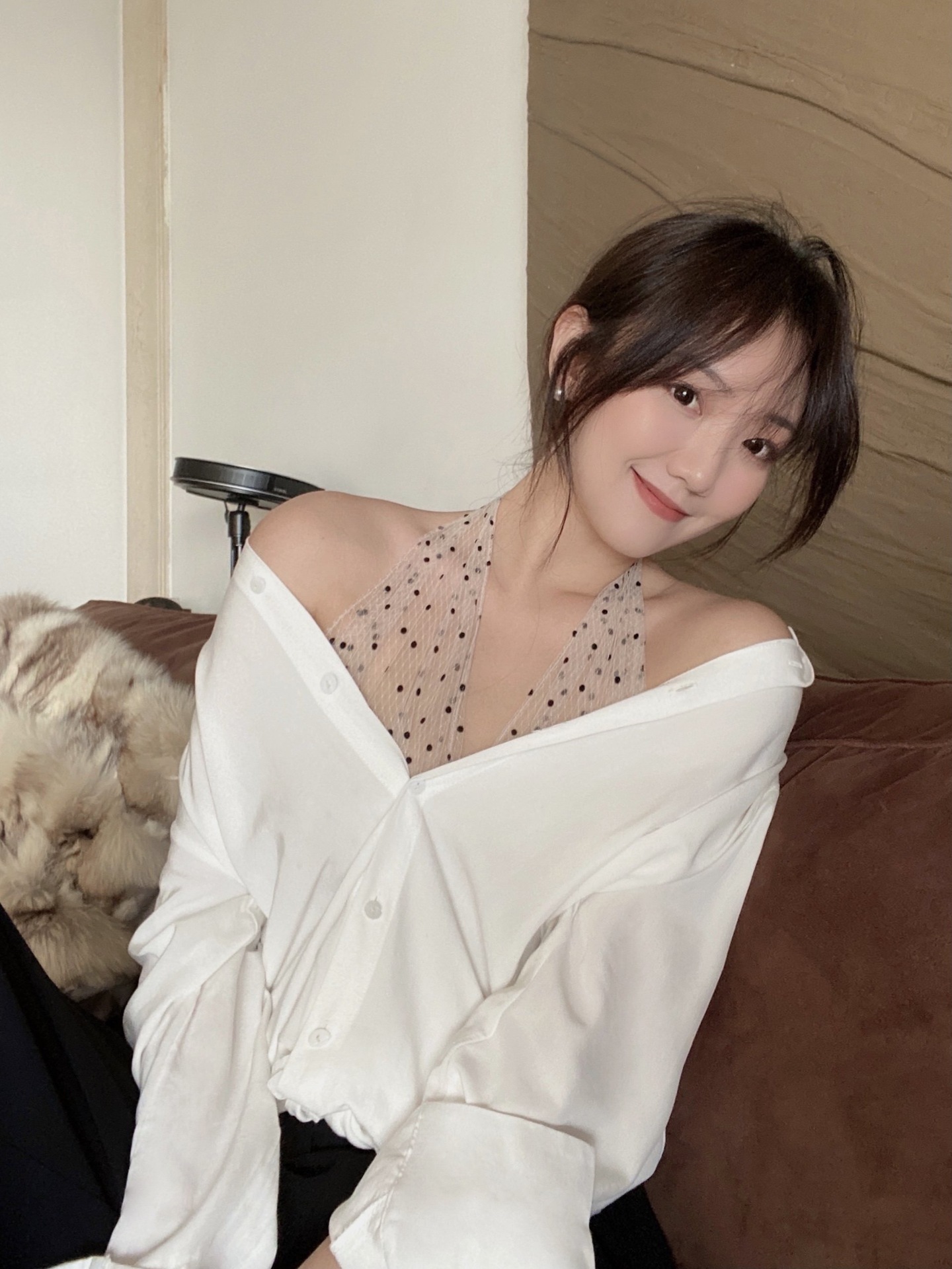 Polka Dot Mesh Fishbone Top with Halter Bottom Design - Slim Sling Style - Image 8