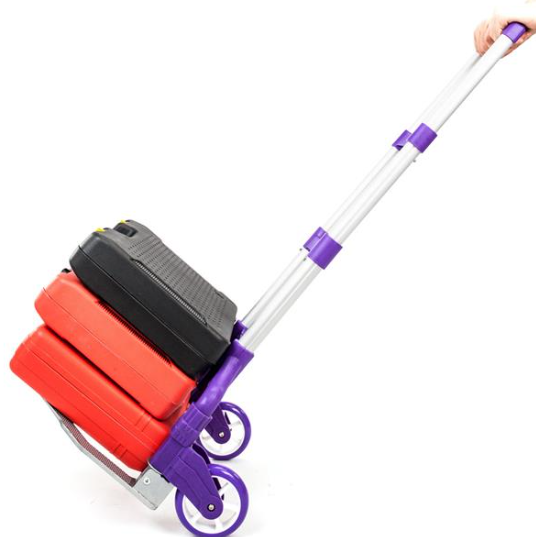 Compact Foldable Telescopic Trolley Luggage Cart in Purple - Easy Travel Solution - Image 13