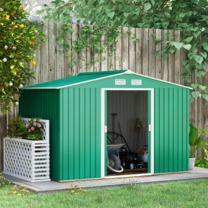 Outsunny 9 X 6ft Metal Garden Shed - Durable Outdoor Storage Tool House with Ventilation Slots, Foundation Kit, and Secure Lockable Double Doors in Green