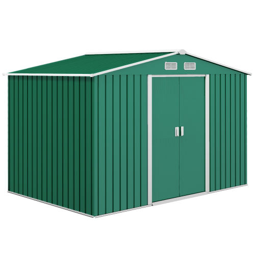 Outsunny 9 X 6ft Metal Garden Shed - Durable Outdoor Storage Tool House with Ventilation Slots, Foundation Kit, and Secure Lockable Double Doors in Green - Image 2
