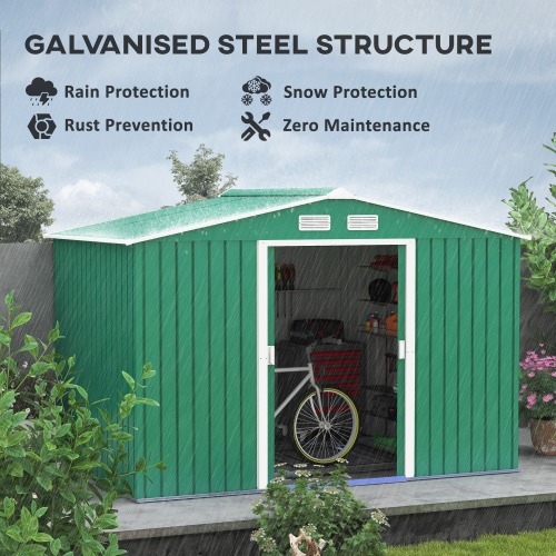 Outsunny 9 X 6ft Metal Garden Shed - Durable Outdoor Storage Tool House with Ventilation Slots, Foundation Kit, and Secure Lockable Double Doors in Green - Image 4