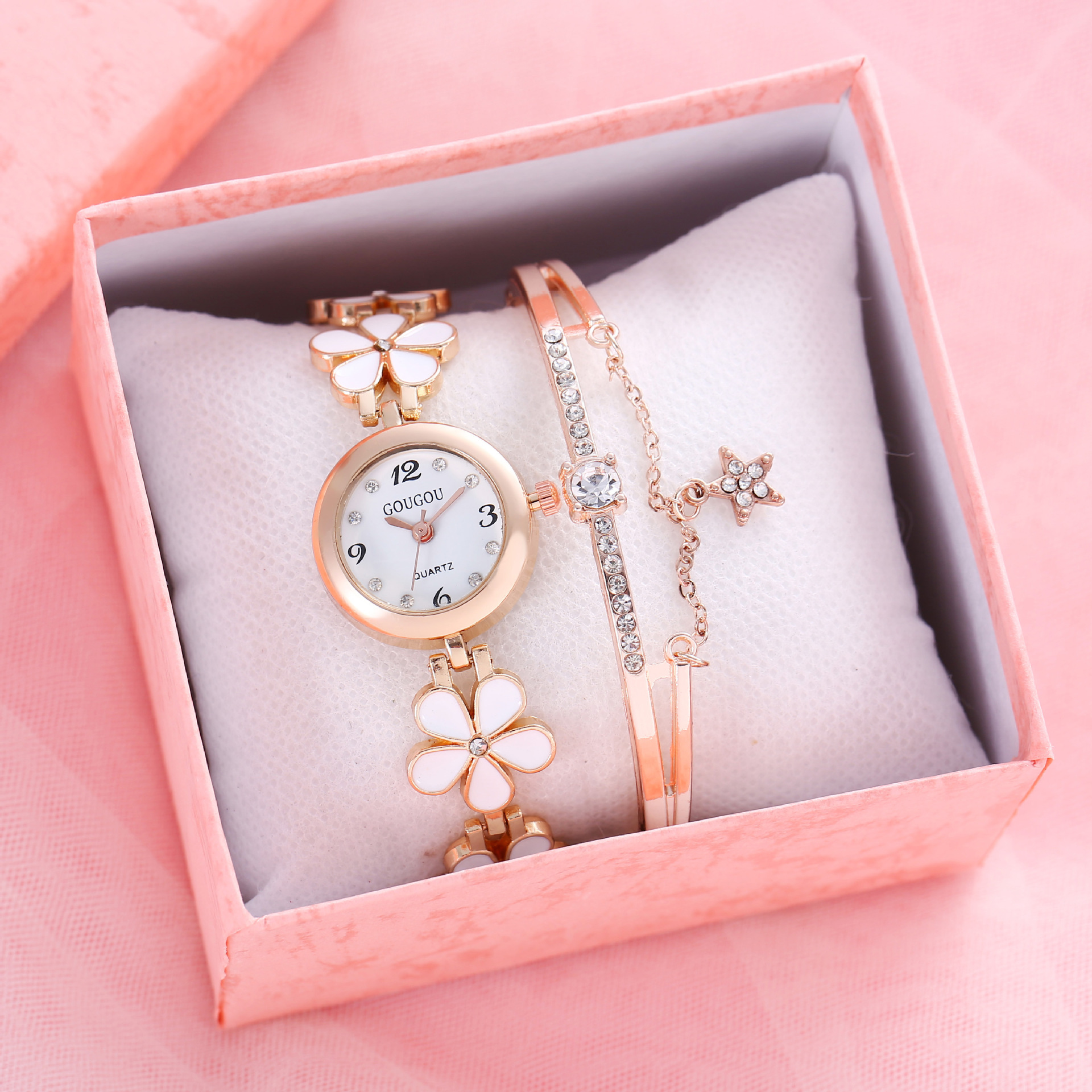 Elegant Ladies Petal Patterned Quartz Watch and Bracelet Set for Timeless Style - Image 5