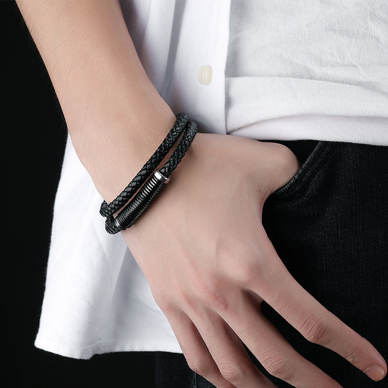 Stylish Vintage Cowhide Double Bracelet for a Classic Look - Image 4