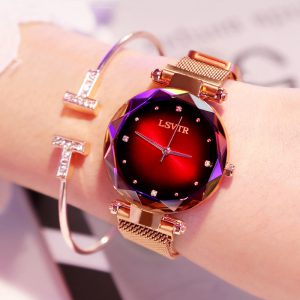 Rose Gold Women's Watches with Diamonds | Fashionable Starry Sky Magnet Watch - Waterproof Female Wristwatch