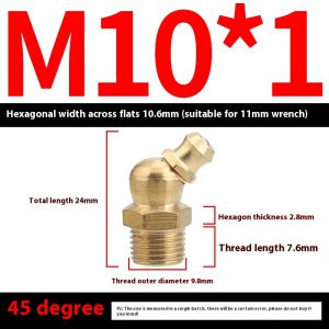 British Pure Copper Head Grease Nipple with 45 Bend 90 Degree Nozzle - Durable Butter Cup Design