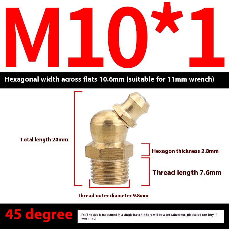 British Pure Copper Head Grease Nipple with 45 Bend 90 Degree Nozzle - Durable Butter Cup Design