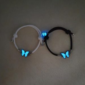 Stylish Blue Luminous Butterfly Necklace and Bracelet Set for Glow in the Dark Women - Clavicle Chain Choker Party Jewelry Gift