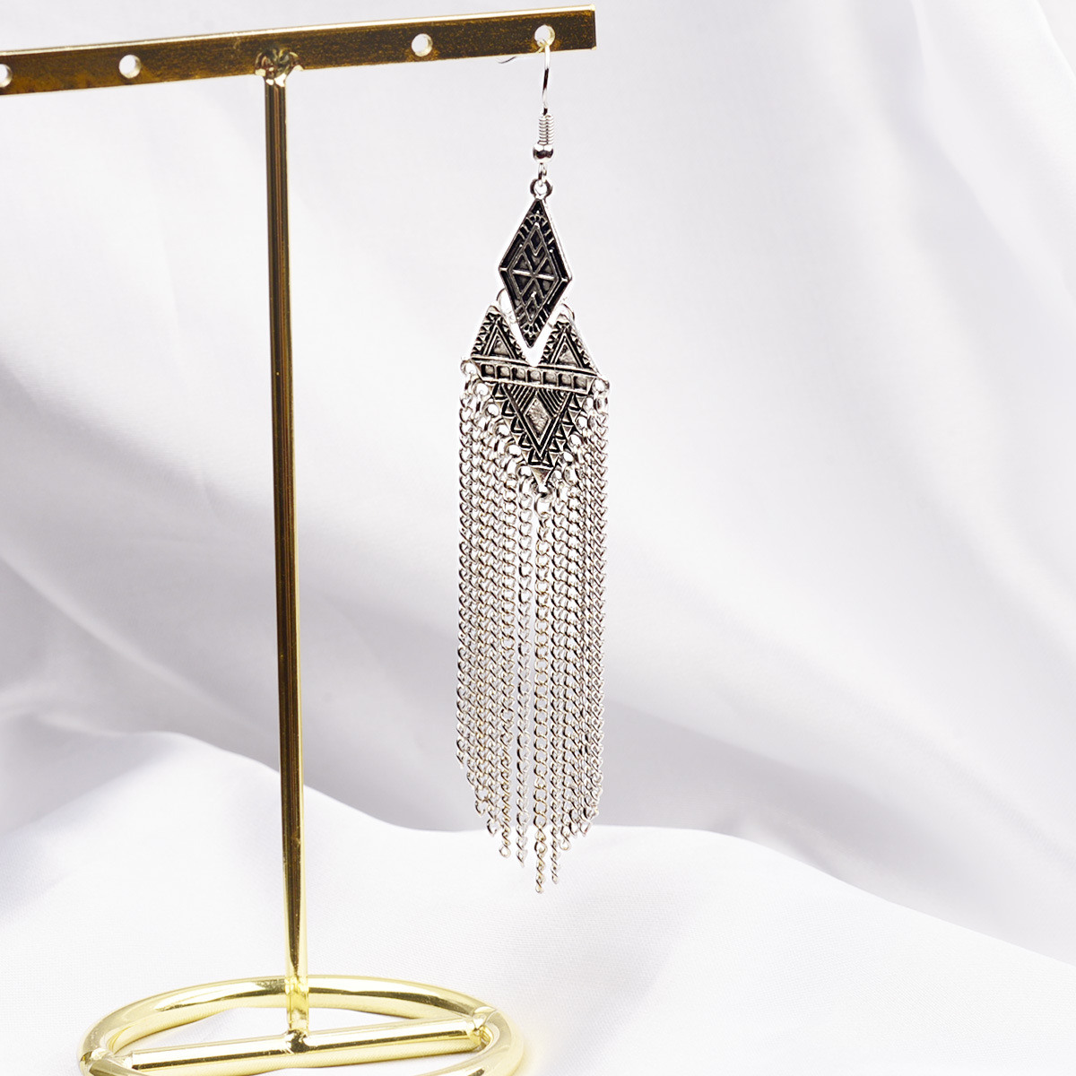 Stylish Korean Long Tassel Geometric Rhombus Earrings with Elegant Design - Image 2