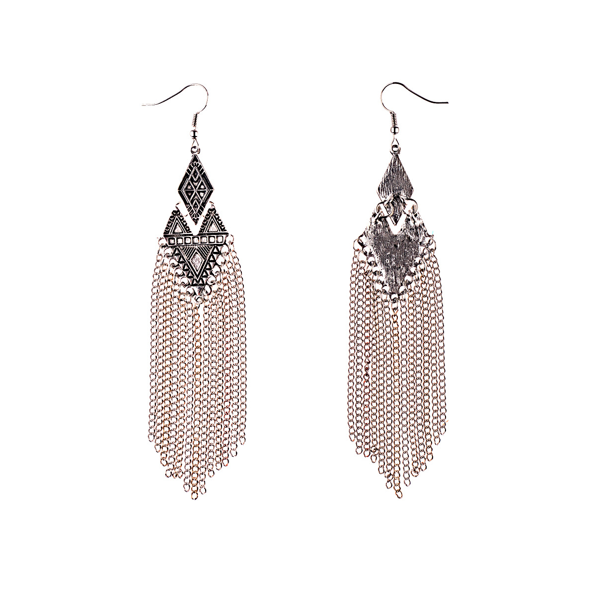 Stylish Korean Long Tassel Geometric Rhombus Earrings with Elegant Design - Image 4