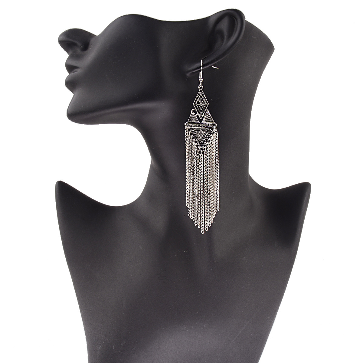 Stylish Korean Long Tassel Geometric Rhombus Earrings with Elegant Design - Image 5