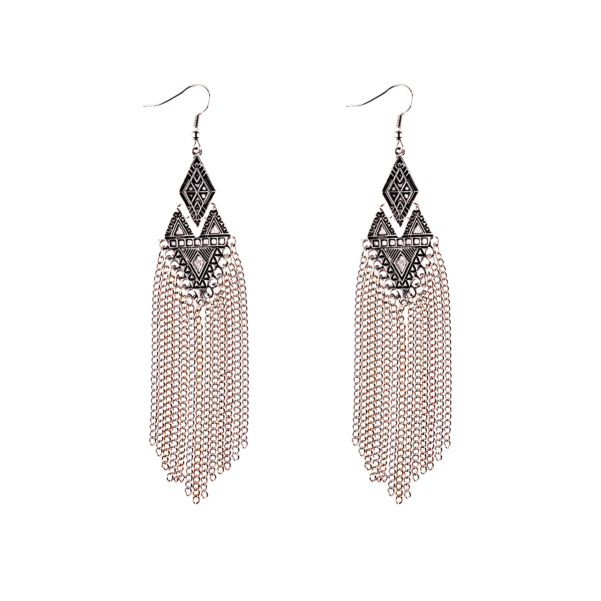 Stylish Korean Long Tassel Geometric Rhombus Earrings with Elegant Design - Image 6