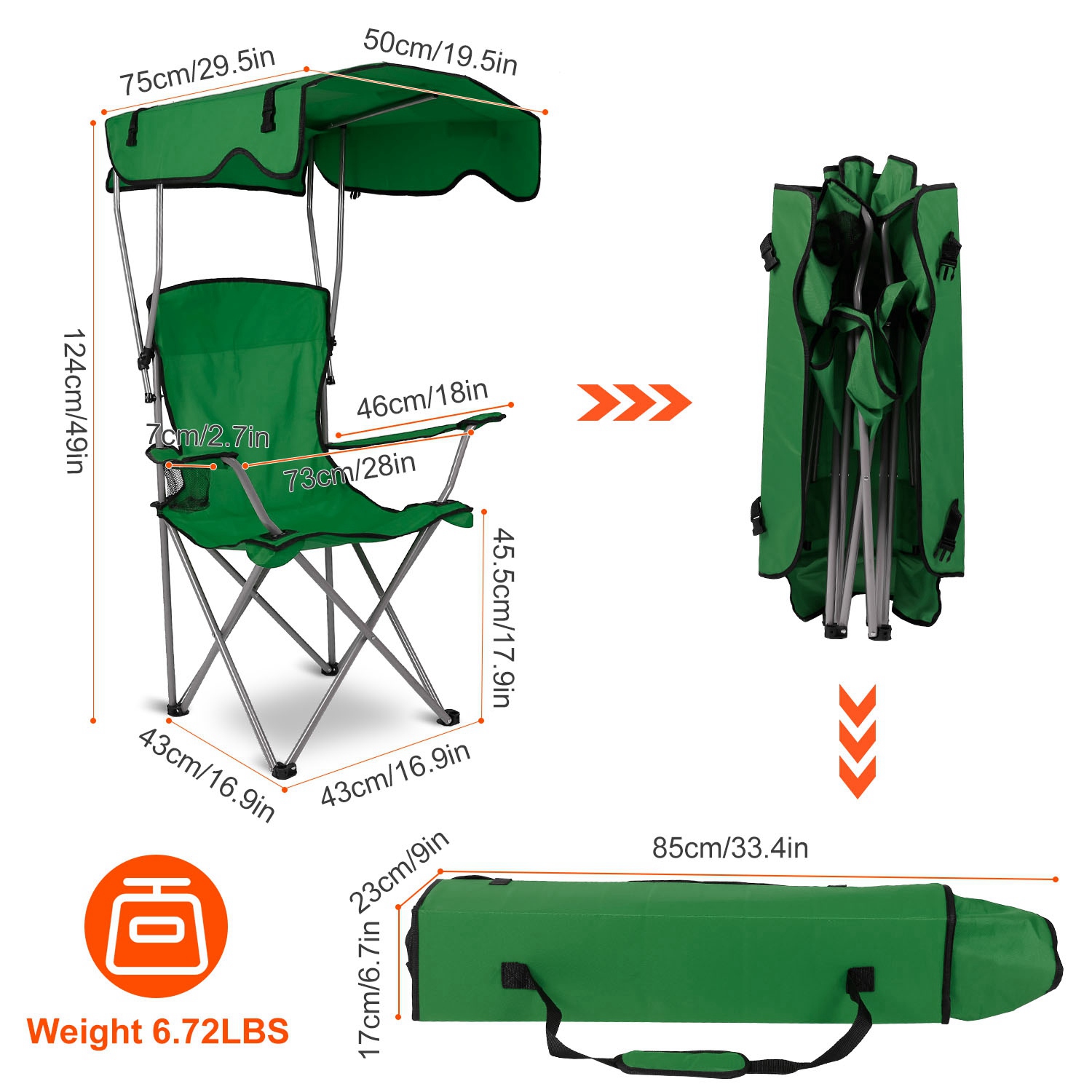 Foldable Portable Camping Chair with Sunshade & Rain Shelter, 330LBS Support, Not Available on Walmart - Image 2