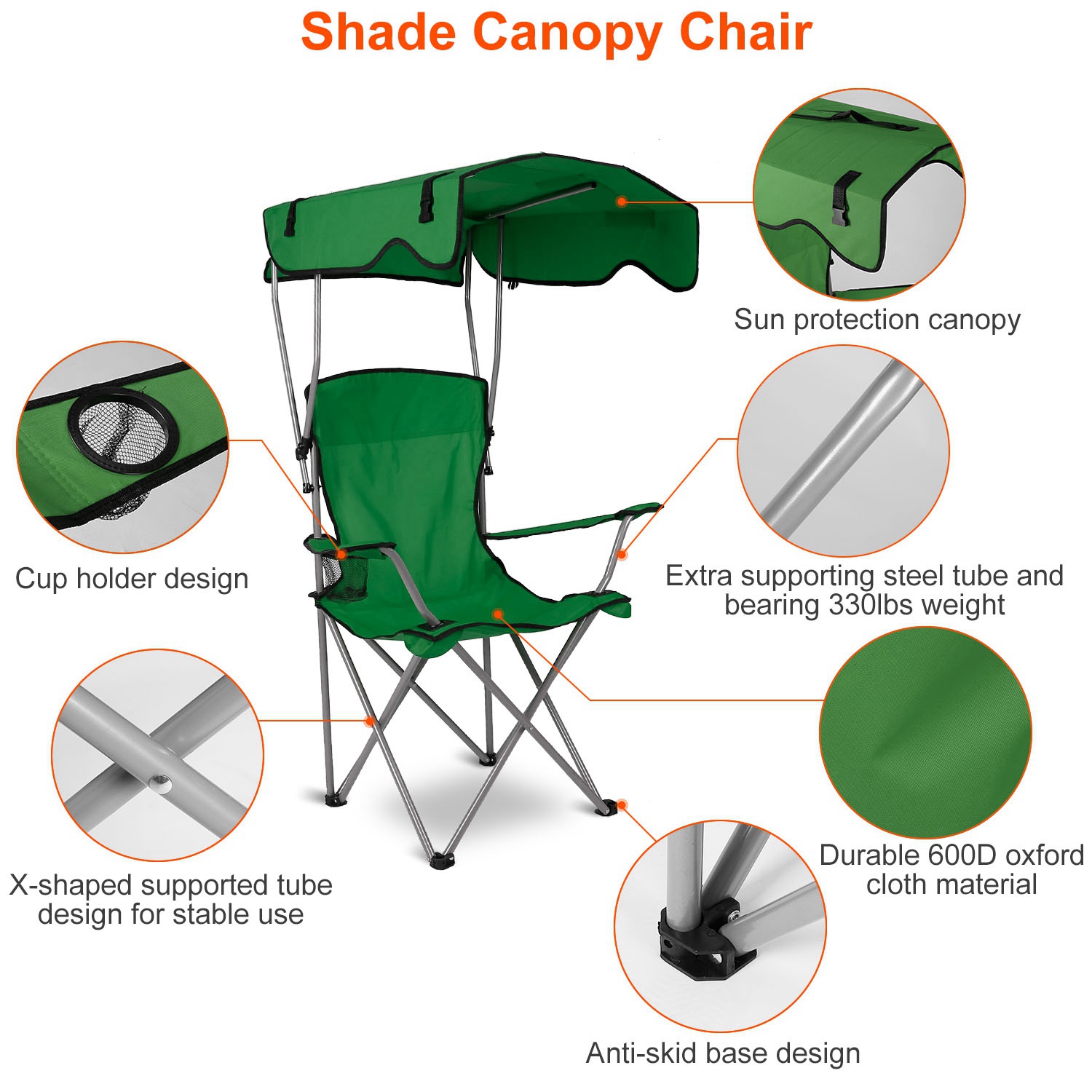 Foldable Portable Camping Chair with Sunshade & Rain Shelter, 330LBS Support, Not Available on Walmart - Image 6