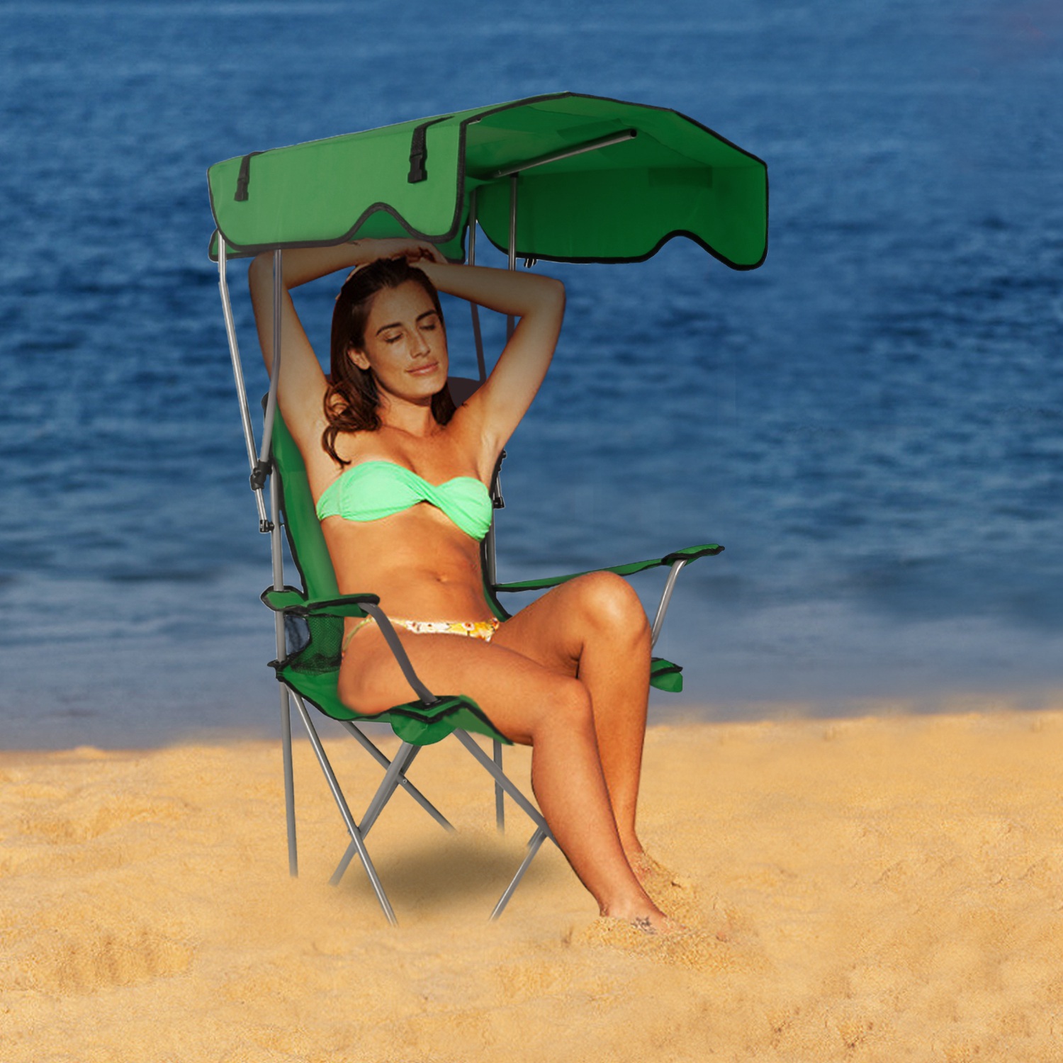 Foldable Portable Camping Chair with Sunshade & Rain Shelter, 330LBS Support, Not Available on Walmart - Image 7
