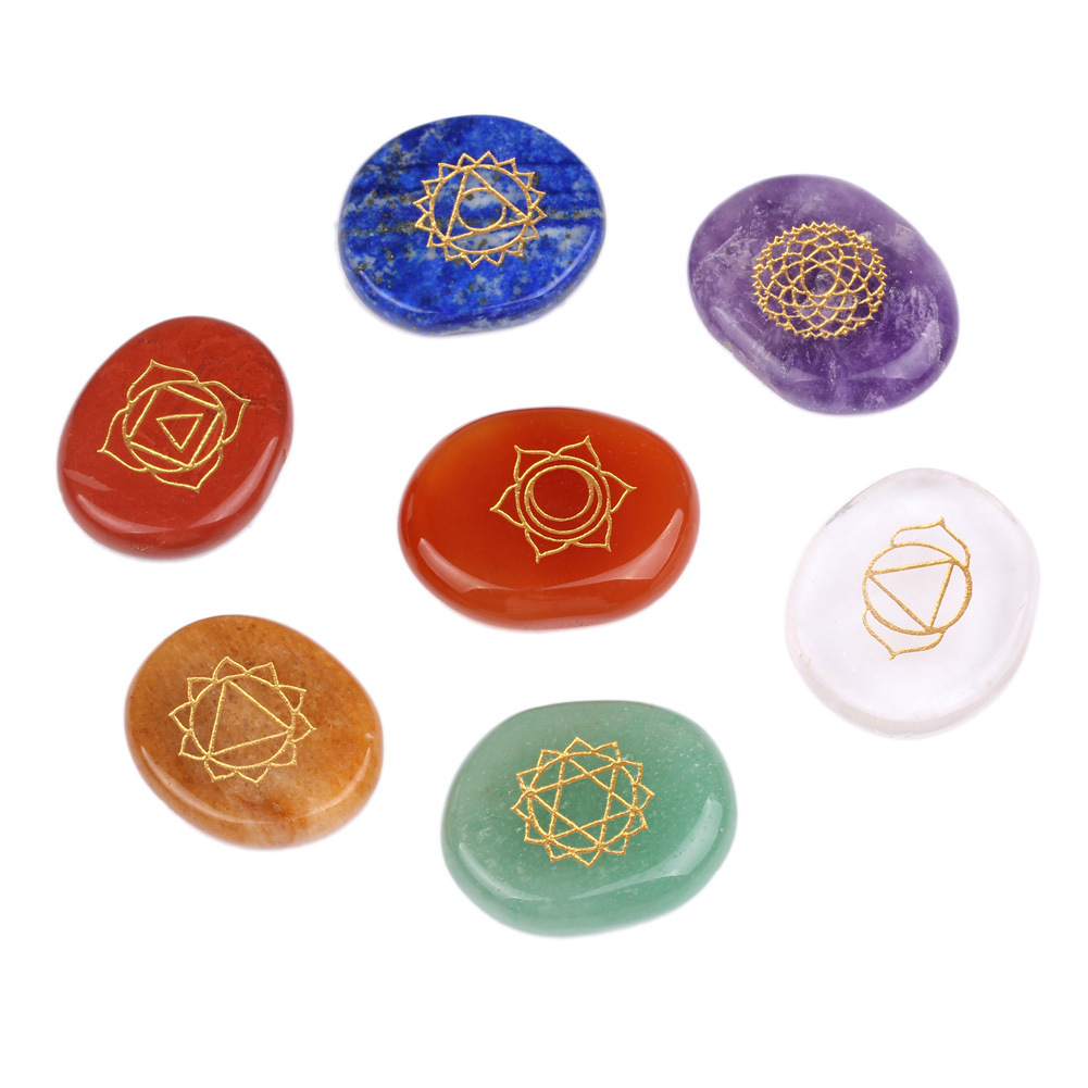7 Chakras Natural Pocket Palm Stones for Healing and Meditation