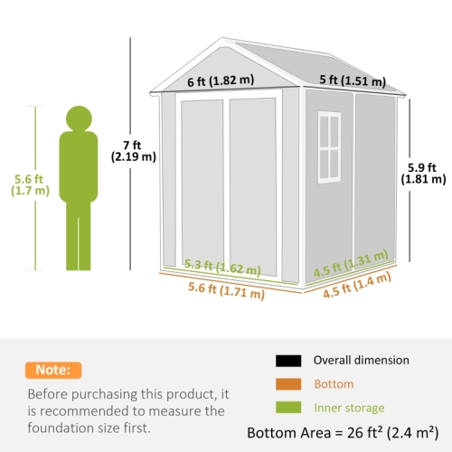 Outsunny 6 x 5ft Garden Shed - Durable Plastic Tool Shed with Floor, Window, Lockable Doors & Vents, Wood Effect Resin for Outdoor Patio, Dark Grey - Image 3