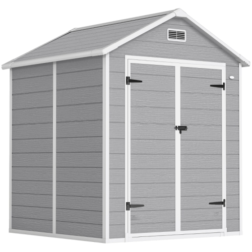 Outsunny 6 x 5ft Garden Shed - Durable Plastic Tool Shed with Floor, Window, Lockable Doors & Vents, Wood Effect Resin for Outdoor Patio, Dark Grey - Image 7