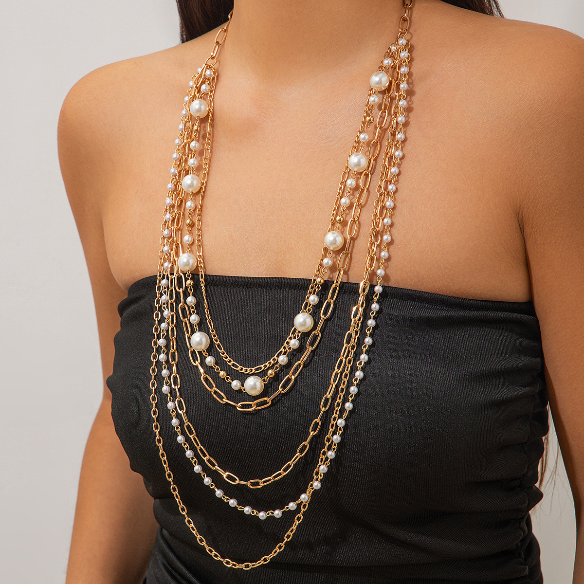 Elegant Cold Stringed Pearls Long Necklace Set for Timeless Style