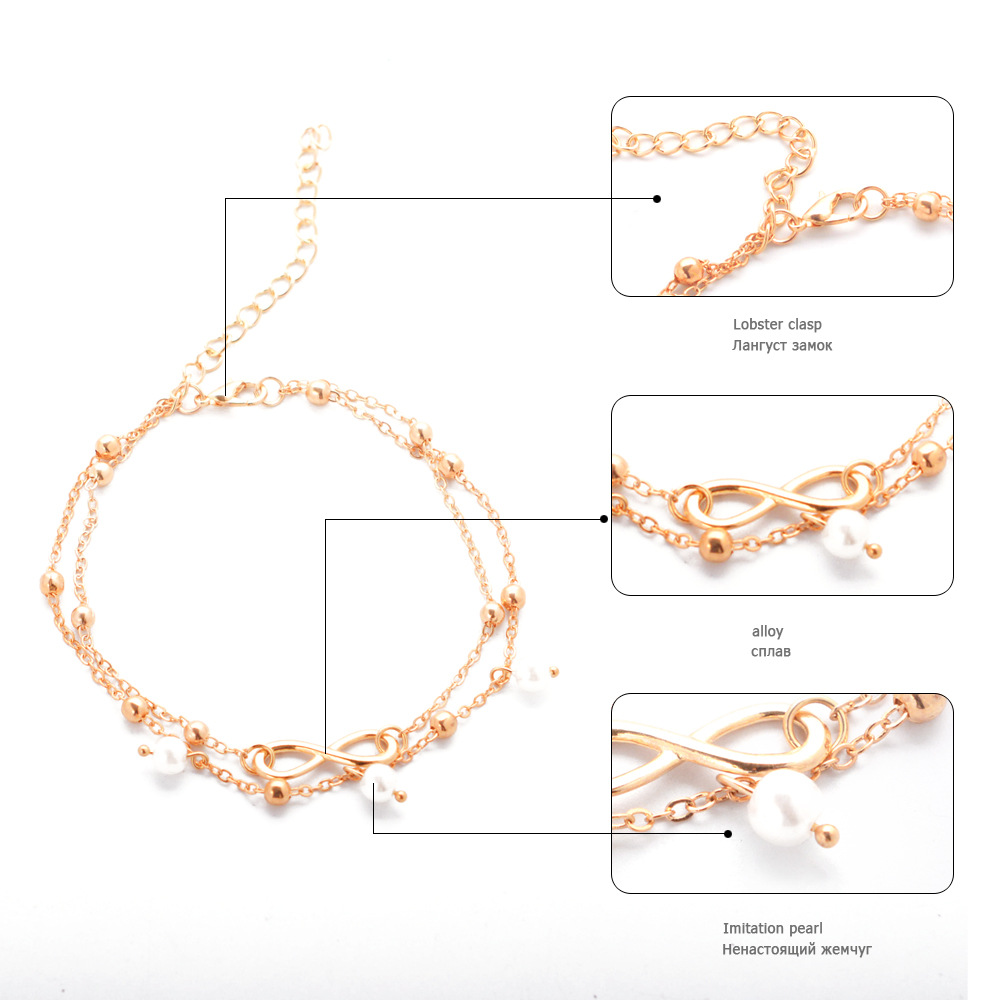 Women's 8-Shaped Double-Layer Pearl Alloy Anklet - Elegant & Stylish - Image 2