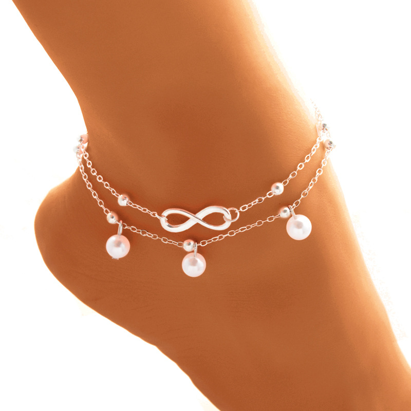 Women's 8-Shaped Double-Layer Pearl Alloy Anklet - Elegant & Stylish - Image 3