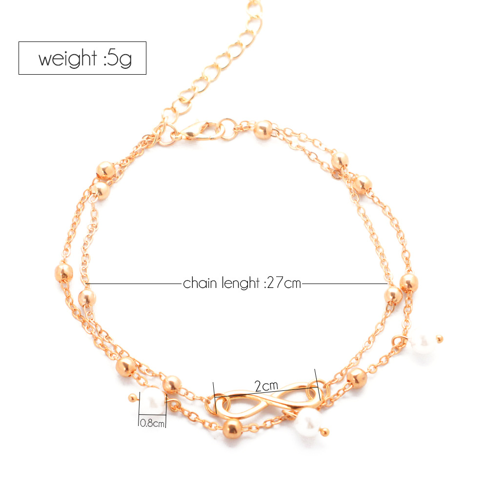 Women's 8-Shaped Double-Layer Pearl Alloy Anklet - Elegant & Stylish - Image 5