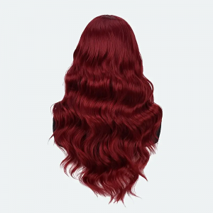 Chic 24 Inch Red Wavy Synthetic Wig for Women - 4x1 Front Lace, High Temperature Fiber, Middle Part, Natural Appearance, Breathable & Comfortable, Perfect for Cosplay and Everyday Wear, Suitable for All Ethnicities