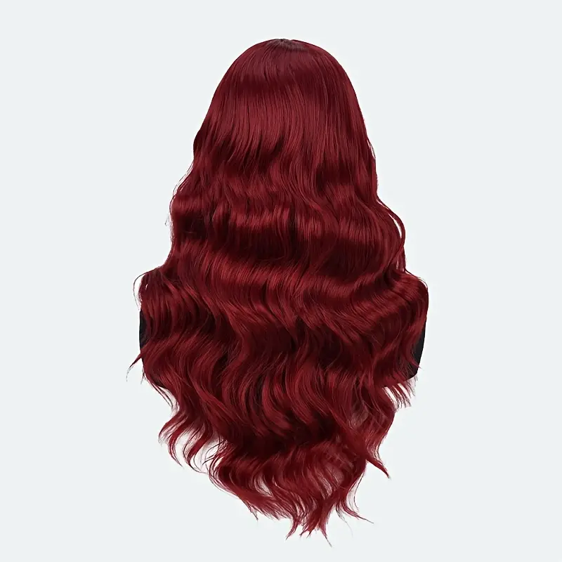 Chic 24 Inch Red Wavy Synthetic Wig for Women - 4x1 Front Lace, High Temperature Fiber, Middle Part, Natural Appearance, Breathable & Comfortable, Perfect for Cosplay and Everyday Wear, Suitable for All Ethnicities