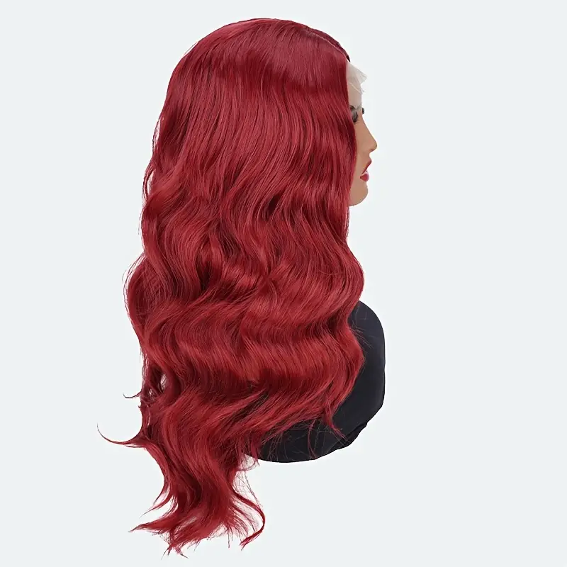 Chic 24 Inch Red Wavy Synthetic Wig for Women - 4x1 Front Lace, High Temperature Fiber, Middle Part, Natural Appearance, Breathable & Comfortable, Perfect for Cosplay and Everyday Wear, Suitable for All Ethnicities - Image 2