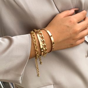 Elegant C-Shaped Hollow Chain Bracelet Set - Simple & Smooth Design