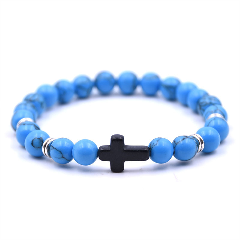 Stylish Natural Stone Black Cross Elastic Wire Bracelet for Trendy Looks - Image 5