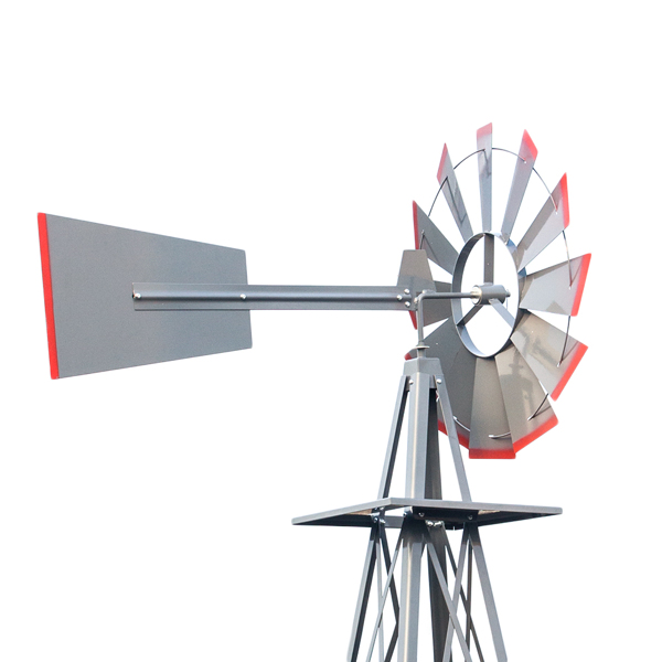 Grey and Red 4-Pod Standing Windmill with Wind Vane – Stylish Outdoor Decor - Image 10