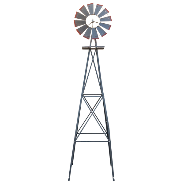Grey and Red 4-Pod Standing Windmill with Wind Vane – Stylish Outdoor Decor - Image 12