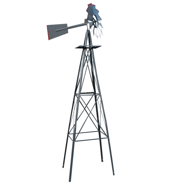 Grey and Red 4-Pod Standing Windmill with Wind Vane – Stylish Outdoor Decor - Image 16