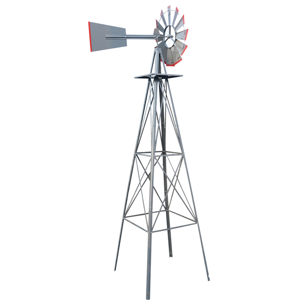 Grey and Red 4-Pod Standing Windmill with Wind Vane – Stylish Outdoor Decor - Image 19