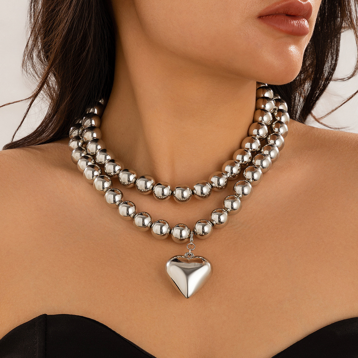 Elegant Pearl Heart Clavicle Chain - Beaded Heart-Shaped Ornament