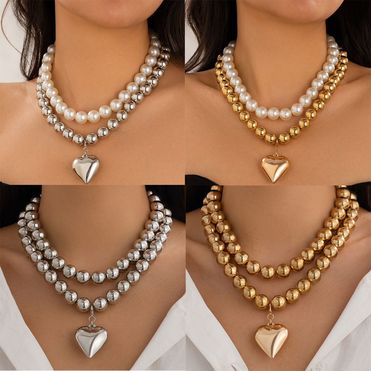 Elegant Pearl Heart Clavicle Chain - Beaded Heart-Shaped Ornament - Image 3