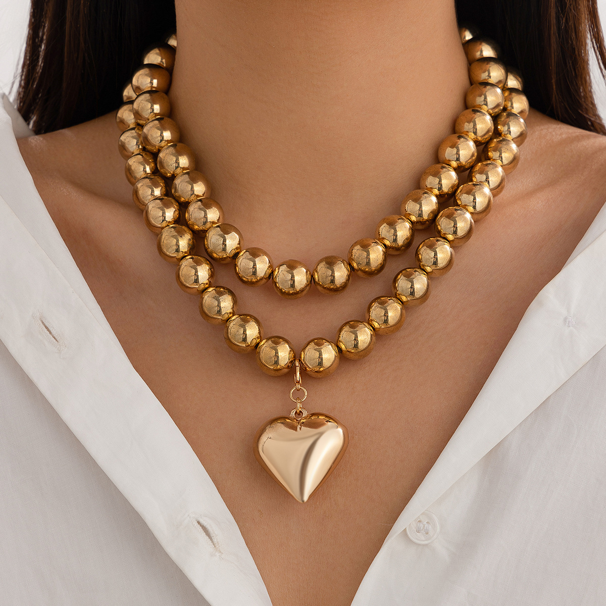Elegant Pearl Heart Clavicle Chain - Beaded Heart-Shaped Ornament - Image 4