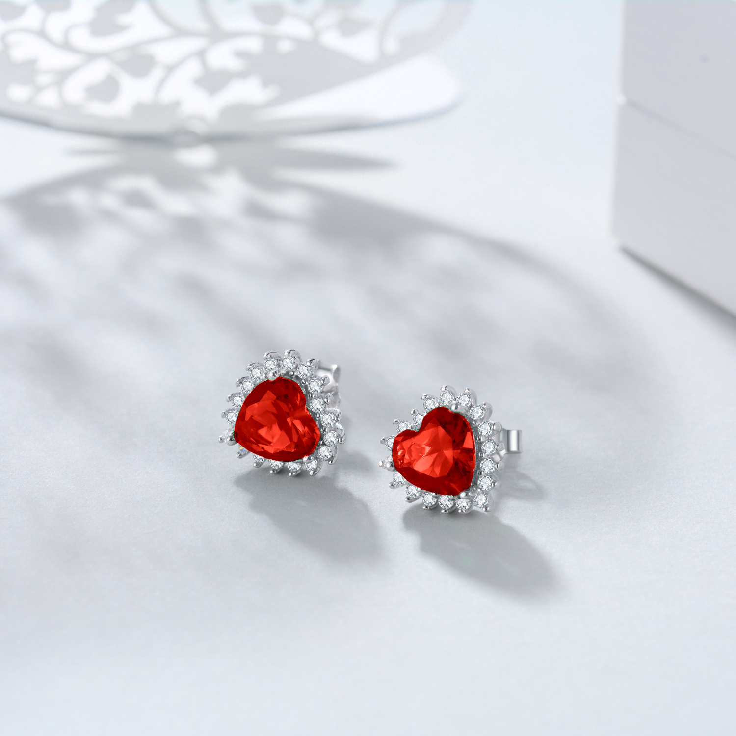Heart-Shaped Birthstone Zircon Earrings for Women & Girls - Stunning Studs - Image 2