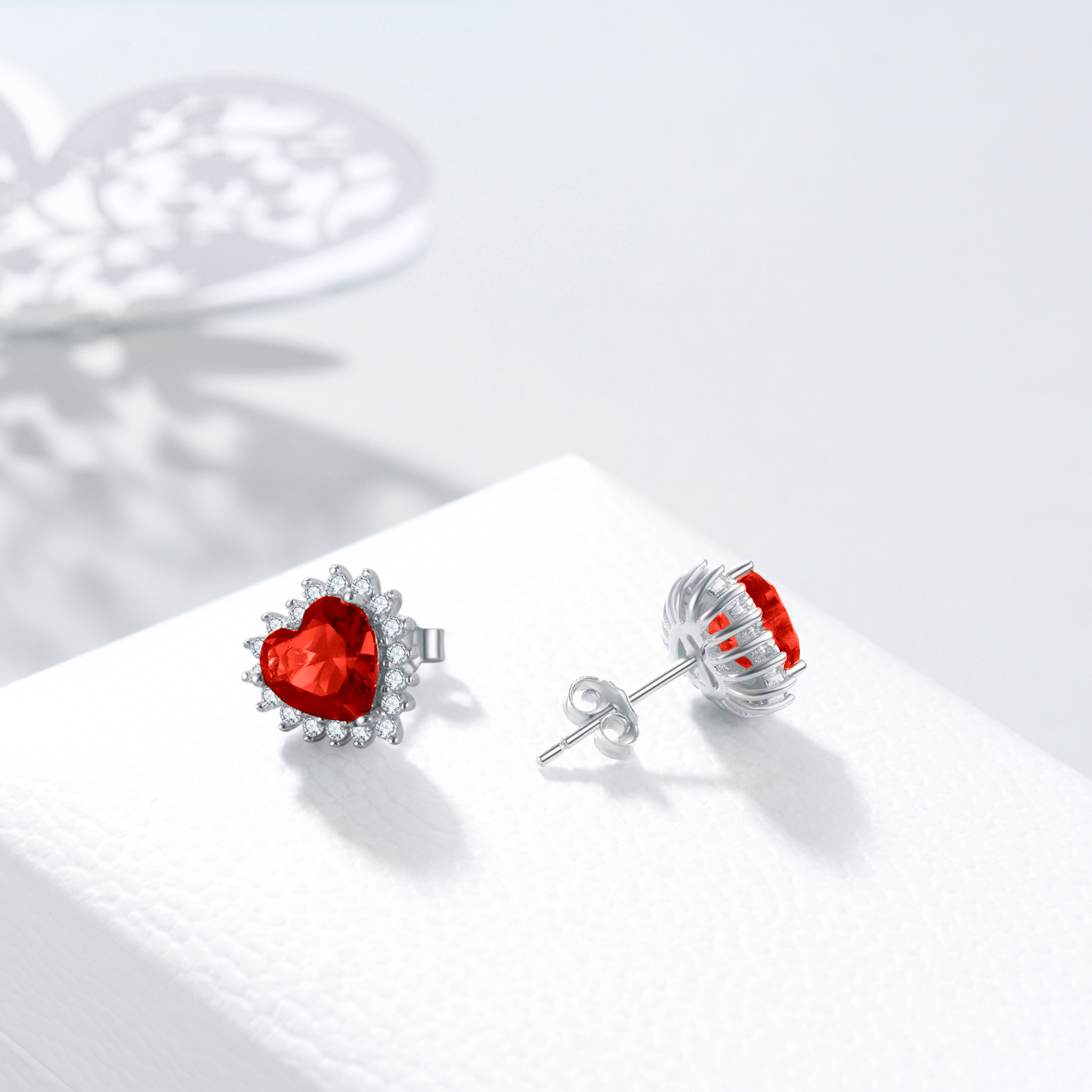 Heart-Shaped Birthstone Zircon Earrings for Women & Girls - Stunning Studs - Image 3