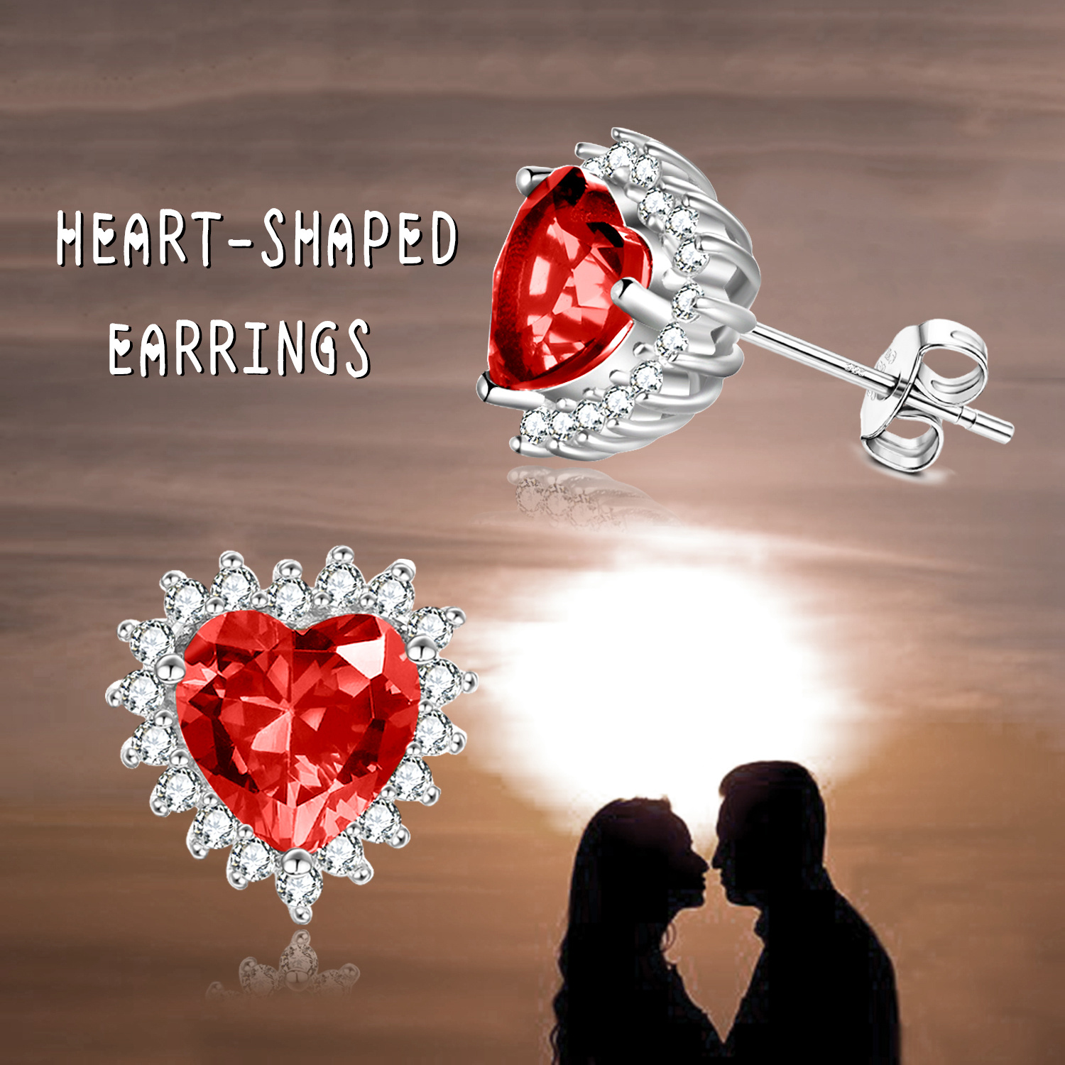 Heart-Shaped Birthstone Zircon Earrings for Women & Girls - Stunning Studs - Image 5