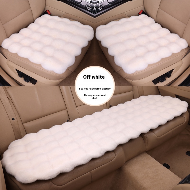 Winter Bubble Velvet Rabbit Plush Car Cushion Set – 3-Piece Without Backrest - Image 2