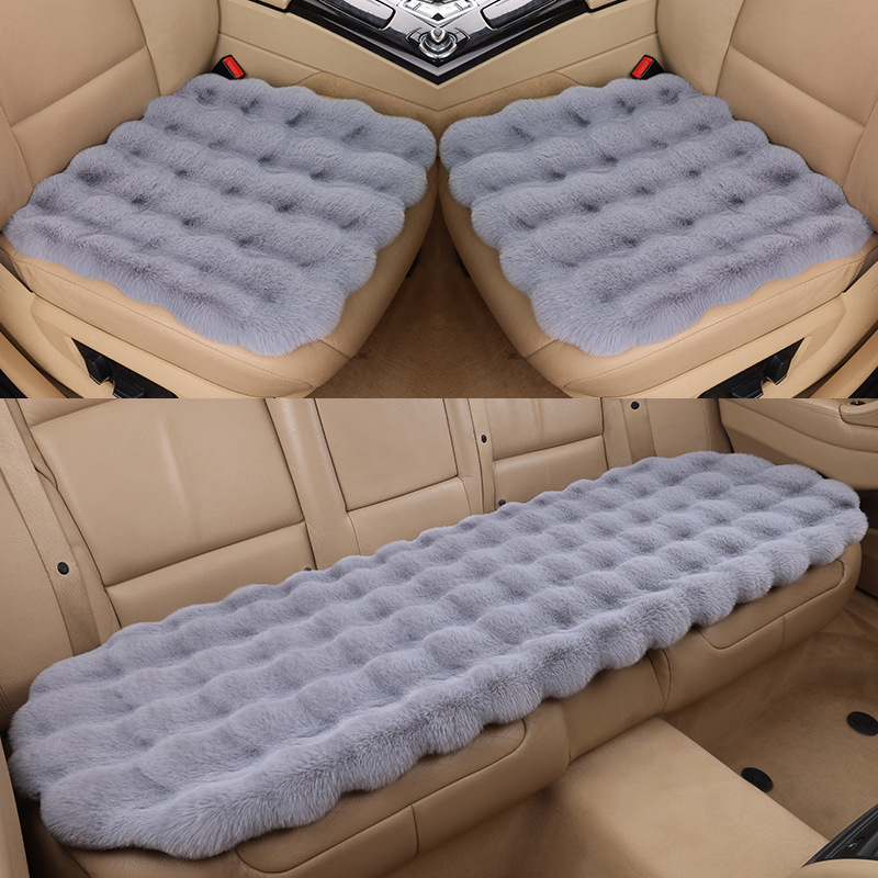 Winter Bubble Velvet Rabbit Plush Car Cushion Set – 3-Piece Without Backrest - Image 6