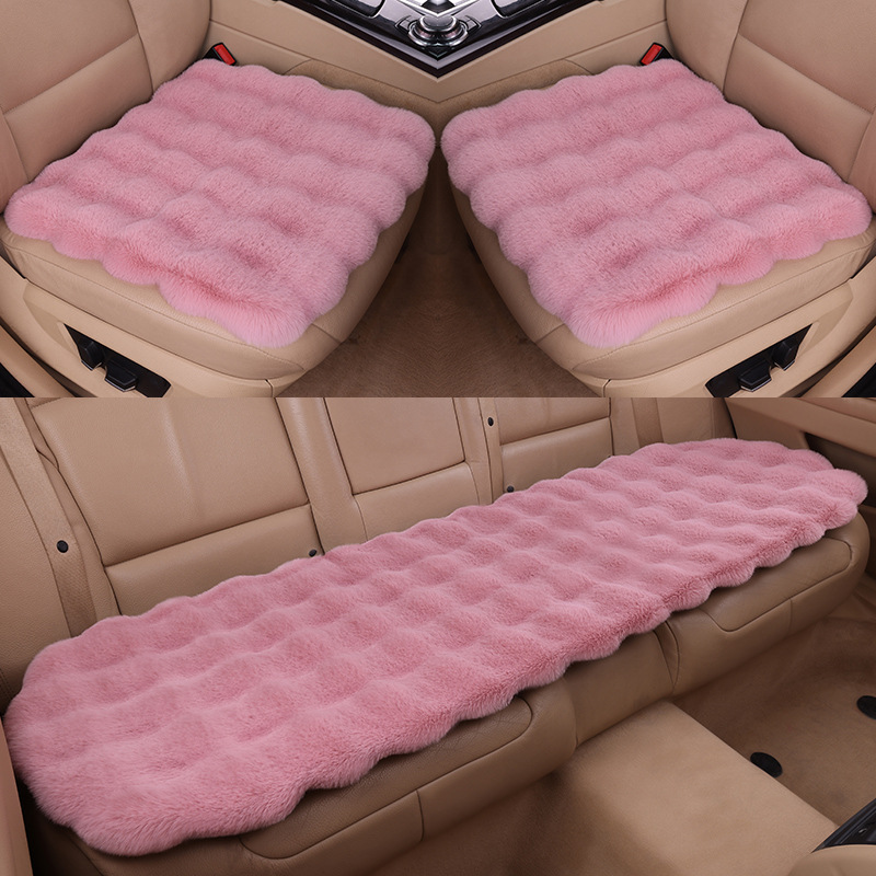 Winter Bubble Velvet Rabbit Plush Car Cushion Set – 3-Piece Without Backrest - Image 9